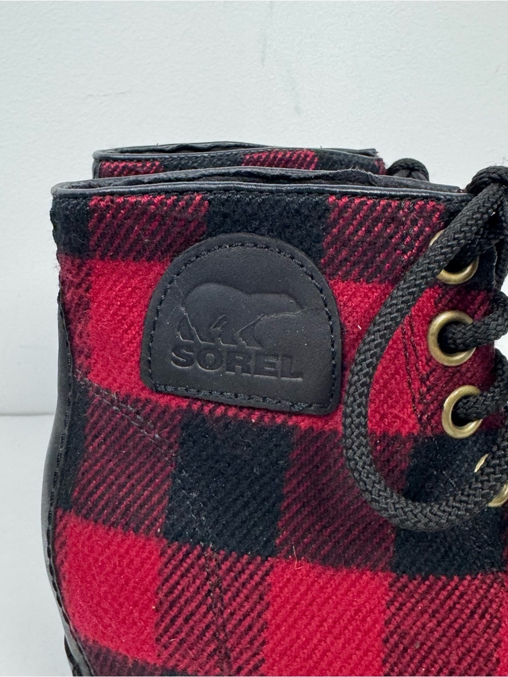 Sorel Buffalo Plaid Wedges Shoes Winter Lace Up Boots - Picture 6 of 8